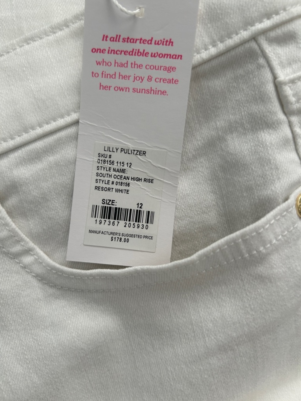 Lilly Pulitzer South Ocean White High-Rise Women's Jeans NWT -Size 12 - Picture 9 of 11